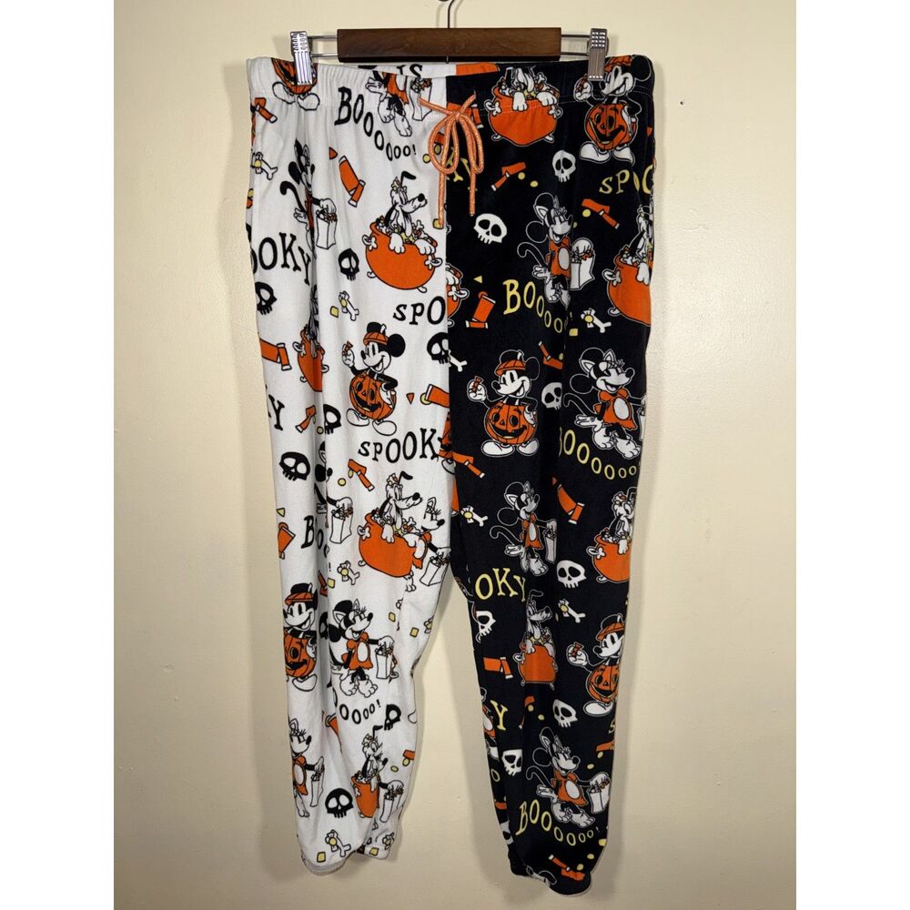 Disney Mickey & Friends Halloween Split Leg Fleece Joggers Pajamas L Spooky